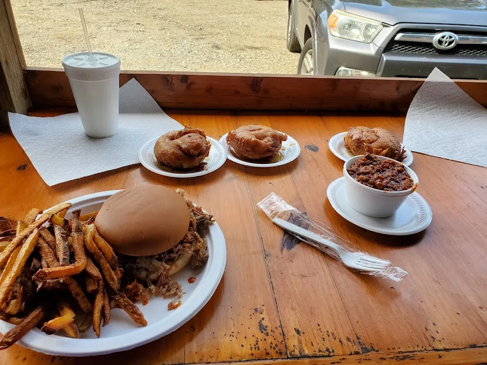 BBQ Sandwich Bake Beans Fries and a Fresh Donut Special